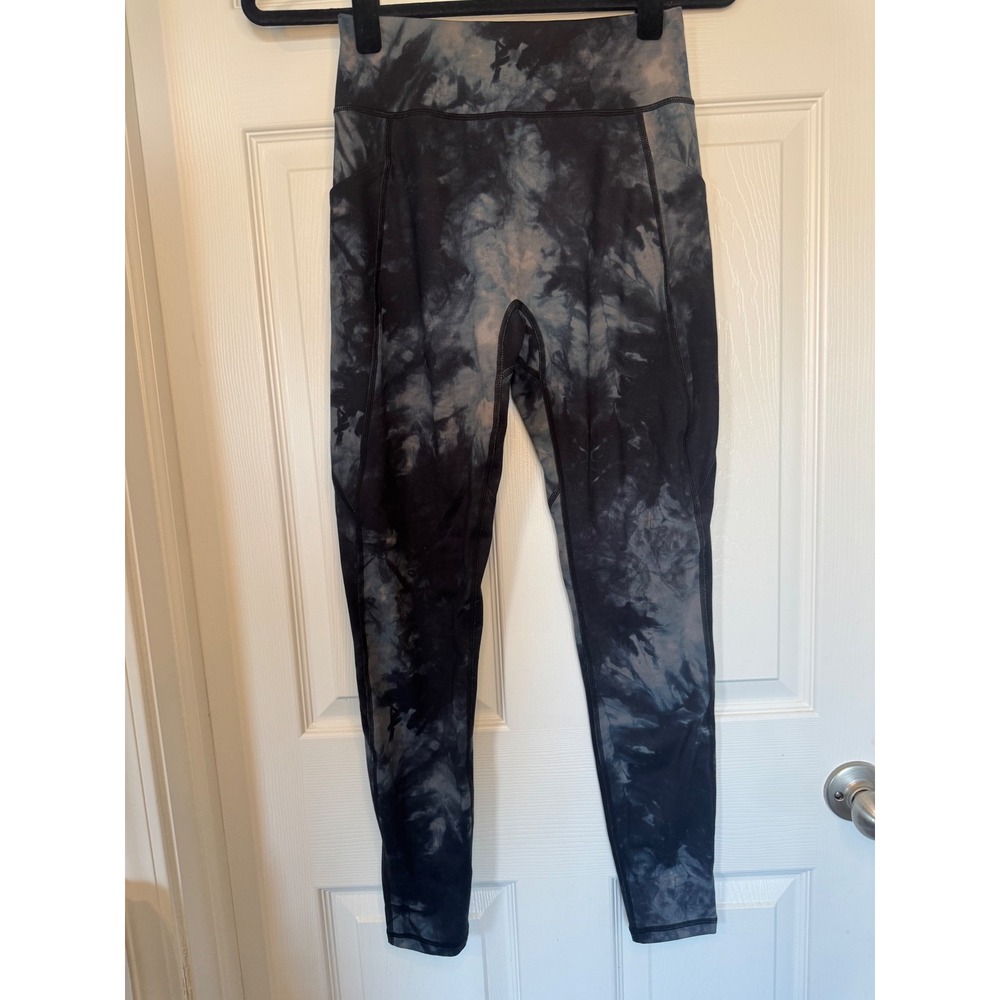 Alphalete Womens Tie Dye High Waisted Pockets Leggings Black Grey Size M